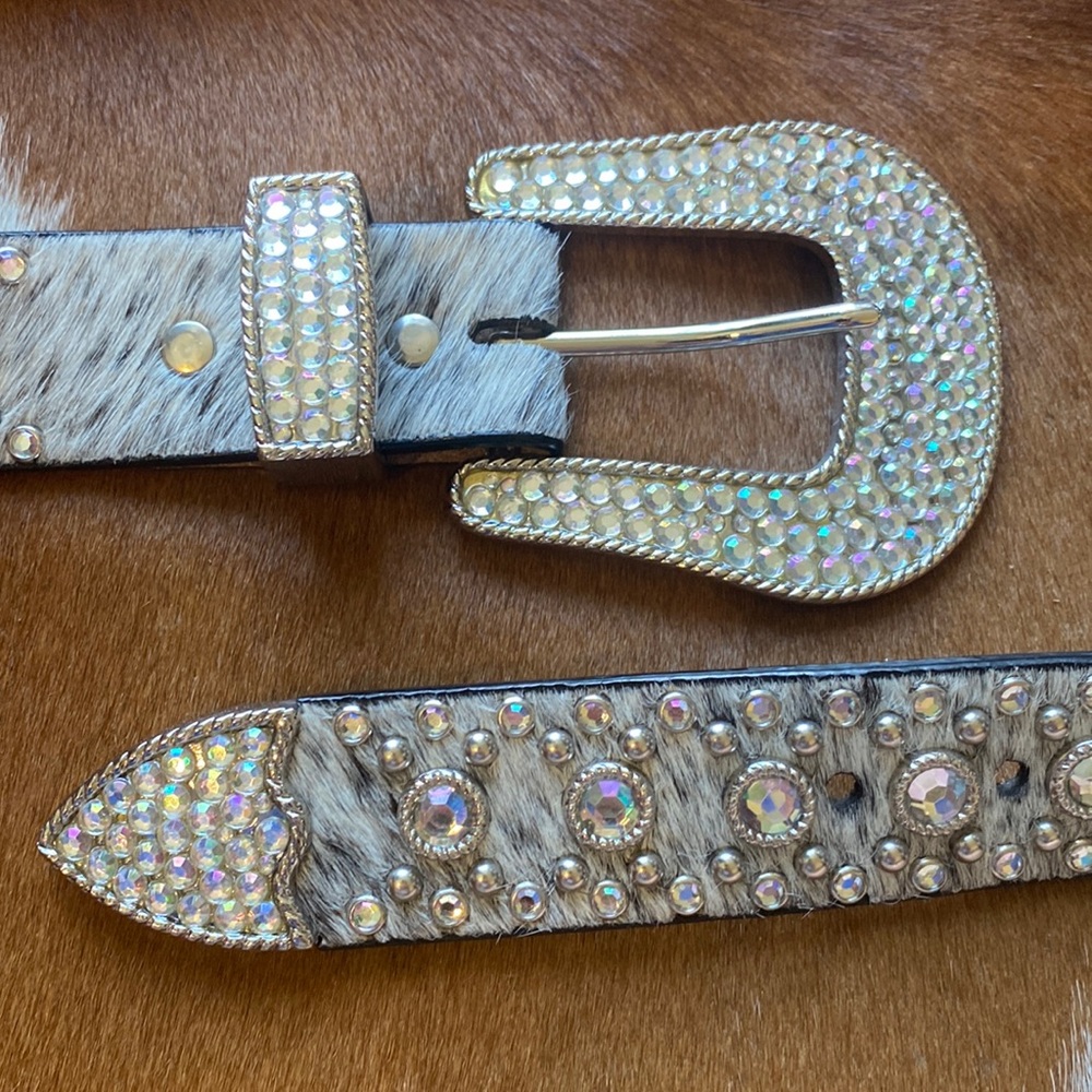 Western rhinestone cowhide belt 36